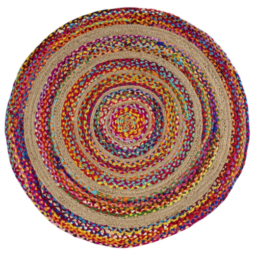 JONATHAN Y  Isla Round Boho Braided Rag Jute Area Rug