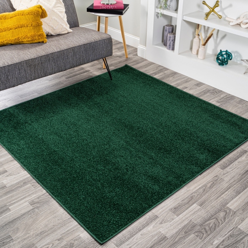 Haze Solid Low Pile Area Rug Emerald