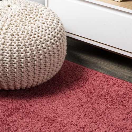 Haze Solid Low Pile Area Rug Red