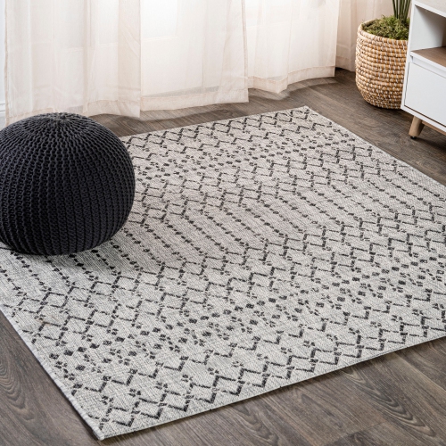 Ourika Moroccan Geometric Textured Weave Indoor/Outdoor Square Rug