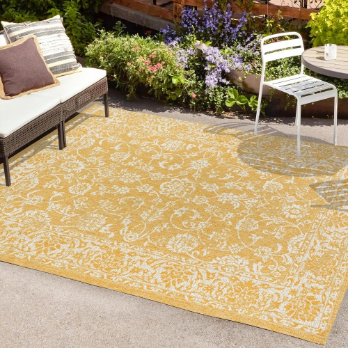 Tela Bohemian Textured Weave Floral Indoor/Outdoor Area Rug