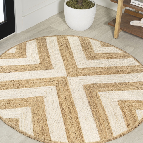 Piper Two Tone Chevron Round Jute Area Rug