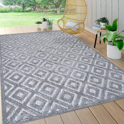 Portmany Neutral Diamond Trellis Indoor/Outdoor Area Rug