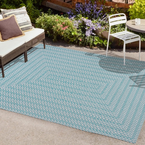 Chevron Modern Concentric Squares Indoor/Outdoor Area Rug