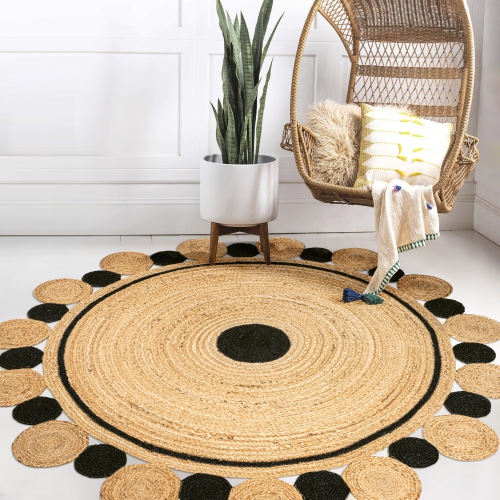 Aurora Two Tone Jute Hippy Circle Medallion Area Rug