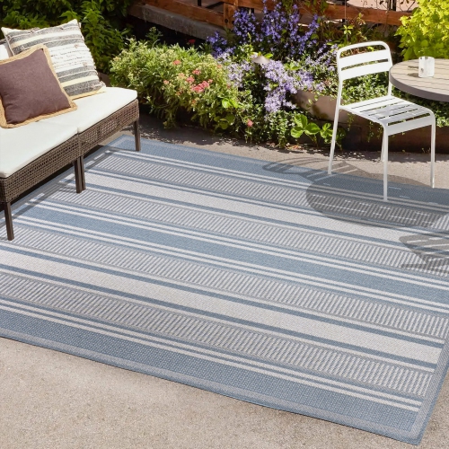 Haynes Modern Double Stripe Indoor/Outdoor Area Rug