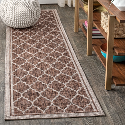 Tapis d'intérieur/d'extérieur Trebol Moroccan Trellis Textured Weave