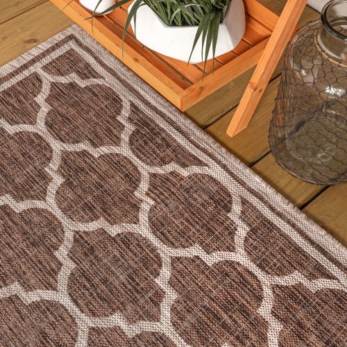 Tapis d'intérieur/d'extérieur Trebol Moroccan Trellis Textured Weave