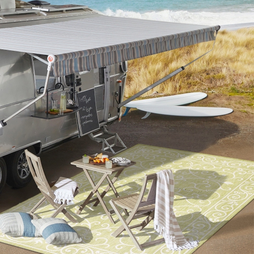 Tapis d'intérieur/d'extérieur à motif de filigrane texturé Charleston rétro