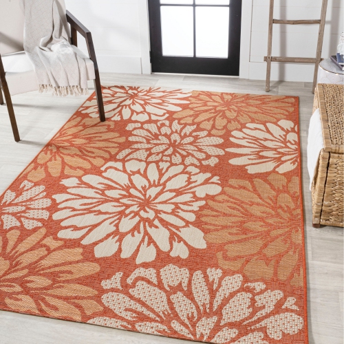Zinnia Modern Floral Textured Weave Indoor/Outdoor Area Rug
