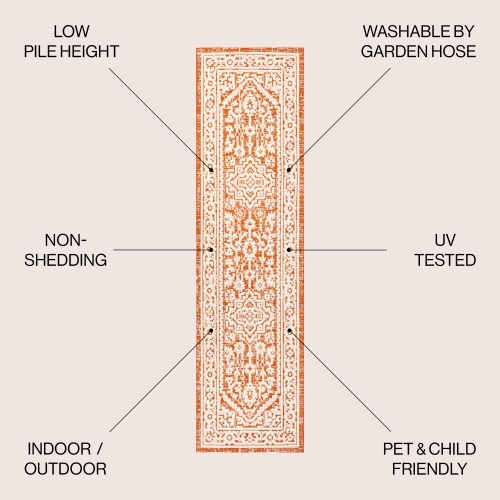 Tapis d'intérieur/d'extérieur Sinjuri à motif de médaillon texturé