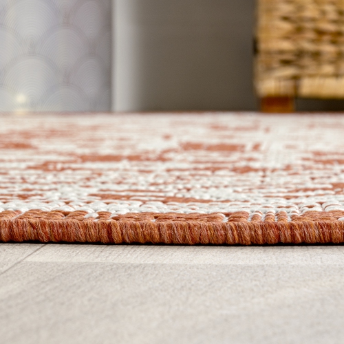 Tapis d'intérieur/d'extérieur Sinjuri à motif de médaillon texturé