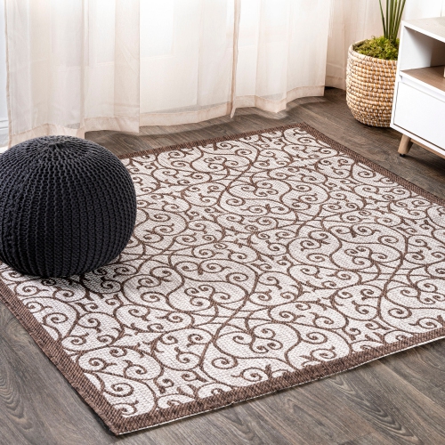 Madrid Vintage Filigree Textured Weave Indoor/Outdoor Square Rug