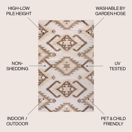 Sumak High-Low Pile Neutral Diamond Kilim Area Rug