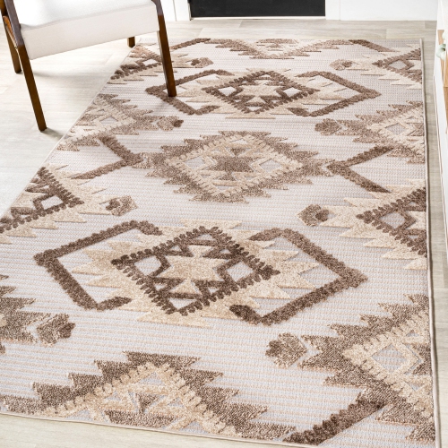 Sumak High-Low Pile Neutral Diamond Kilim Area Rug