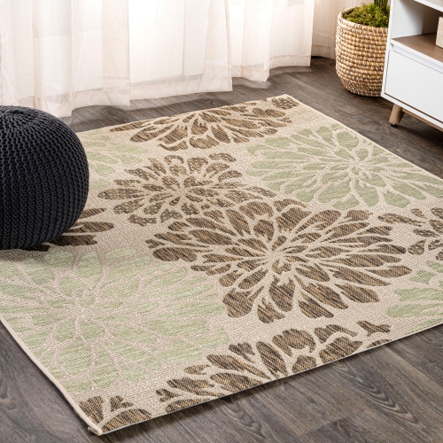 Tapis moderne tissé texturé à motif floral pour l'intérieur et l'extérieur Zinnia