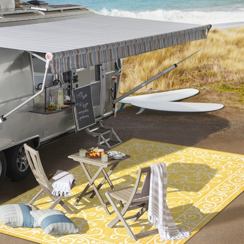 Tapis d'intérieur/d'extérieur à motif de filigrane texturé Charleston rétro