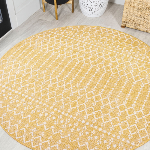 Ourika Moroccan Geometric Textured Weave Indoor/Outdoor Round Rug