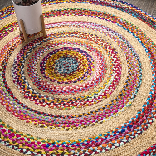 Isla Round Boho Braided Rag Jute Area Rug