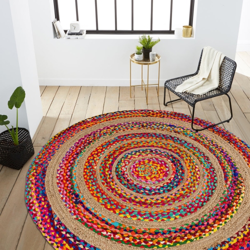 Isla Round Boho Braided Rag Jute Area Rug