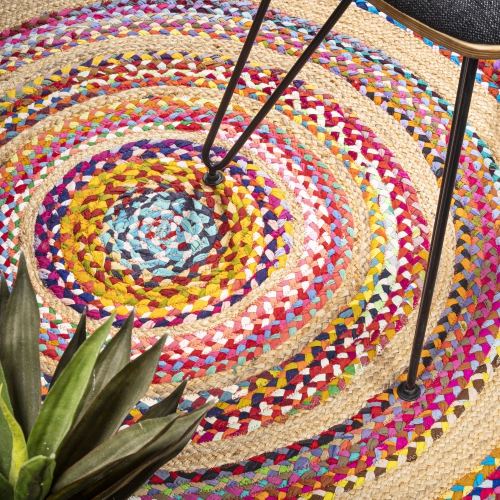 Isla Round Boho Braided Rag Jute Area Rug