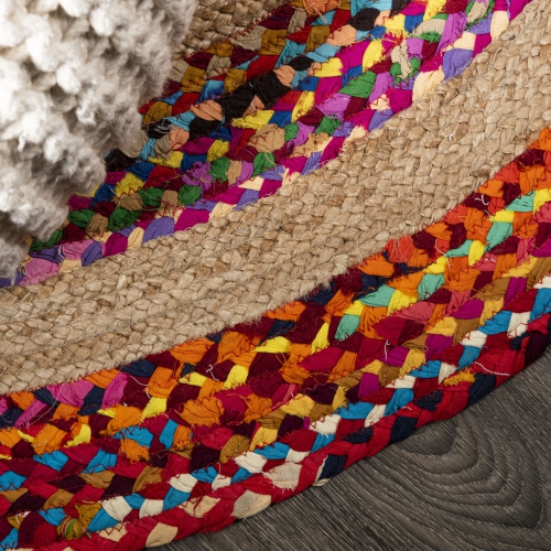 Isla Round Boho Braided Rag Jute Area Rug