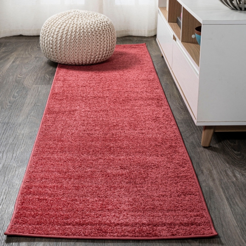 Haze Solid Low Pile Area Rug Red