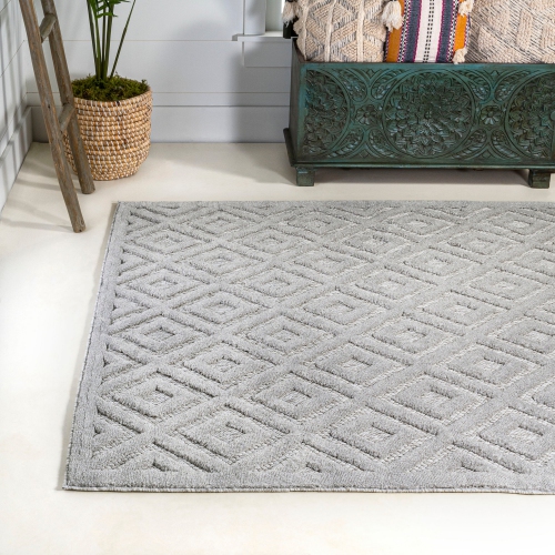 Portmany Neutral Diamond Trellis Indoor/Outdoor Area Rug