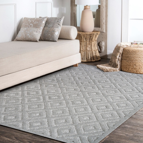 Portmany Neutral Diamond Trellis Indoor/Outdoor Area Rug