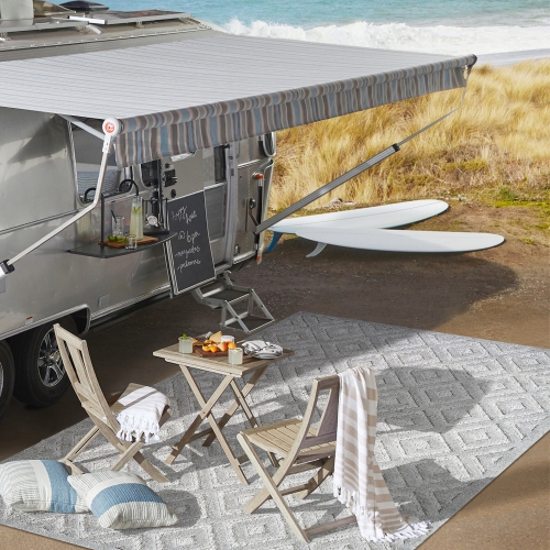 Portmany Neutral Diamond Trellis Indoor/Outdoor Area Rug