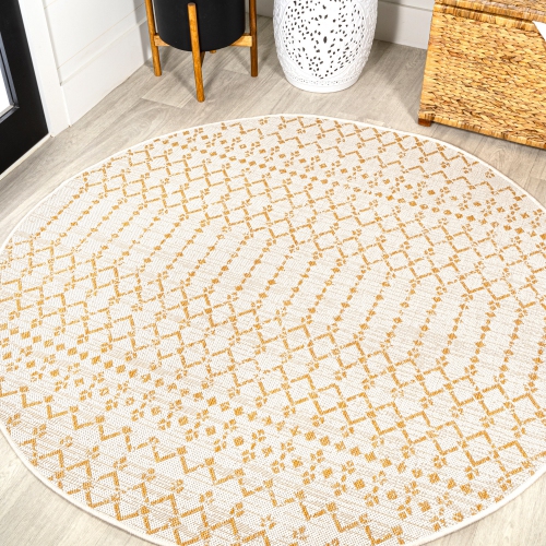 Ourika Moroccan Geometric Textured Weave Indoor/Outdoor Round Rug