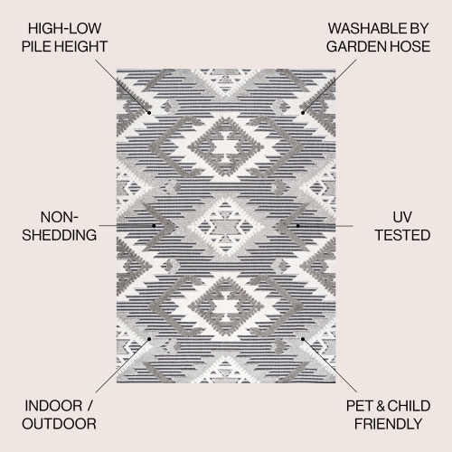 Sumak High-Low Pile Neutral Diamond Kilim Area Rug