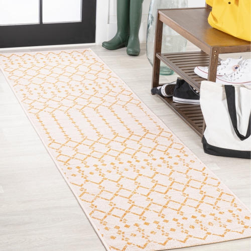 Ourika Moroccan Geometric Textured Weave Indoor/Outdoor Runner Rug