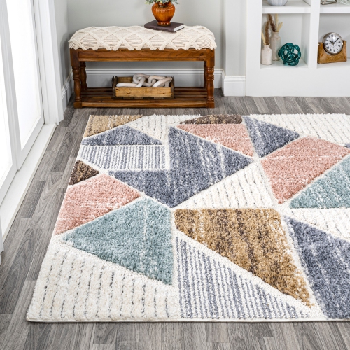 Aileen Geometric Scandi Colorblock Carved Area Rug