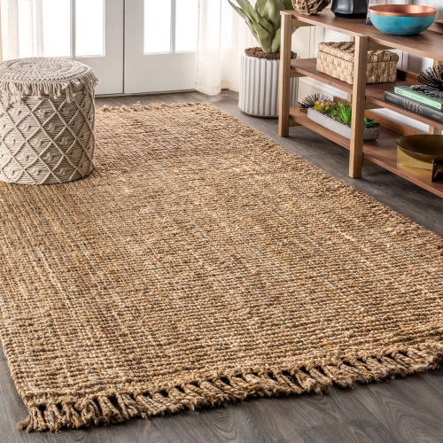 Pata Hand Woven Chunky Jute with Fringe Area Rug