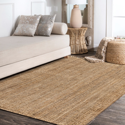 Pata Hand Woven Chunky Jute with Fringe Area Rug