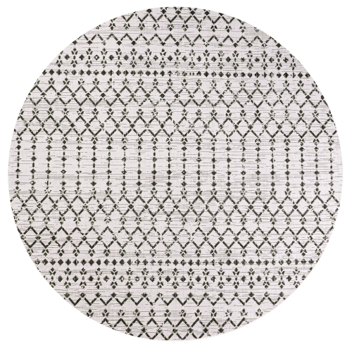 Tapis rond intérieur/extérieur à motif géométrique tressé marocain Ourika