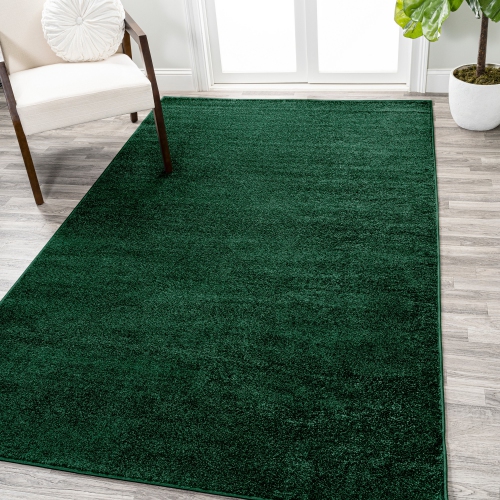 Haze Solid Low Pile Area Rug Emerald