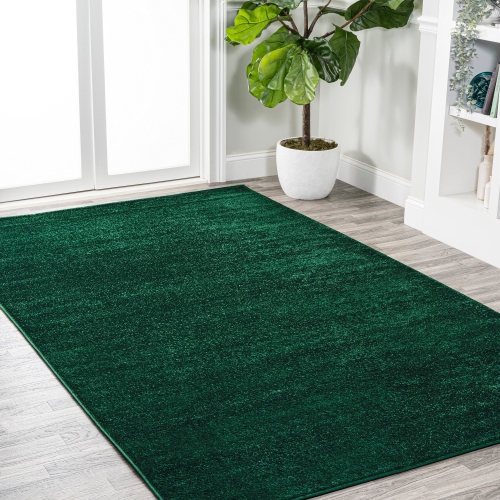 Haze Solid Low Pile Area Rug Emerald