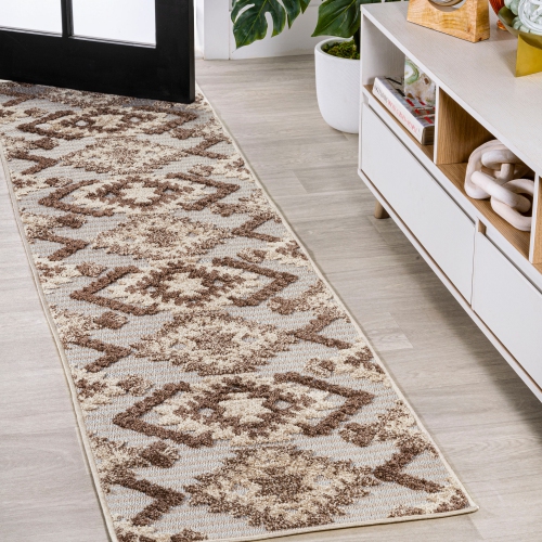 Tapis Sumak à motif de velours neutre et haut et bas, motif de losanges