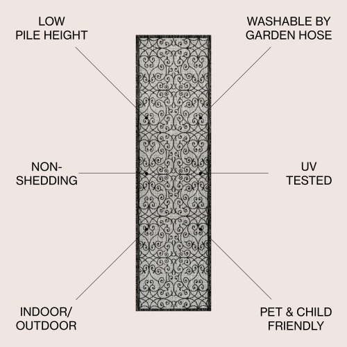 Tapis de corridor intérieur/extérieur à motif de filigrane texturé de style rétro de Madrid