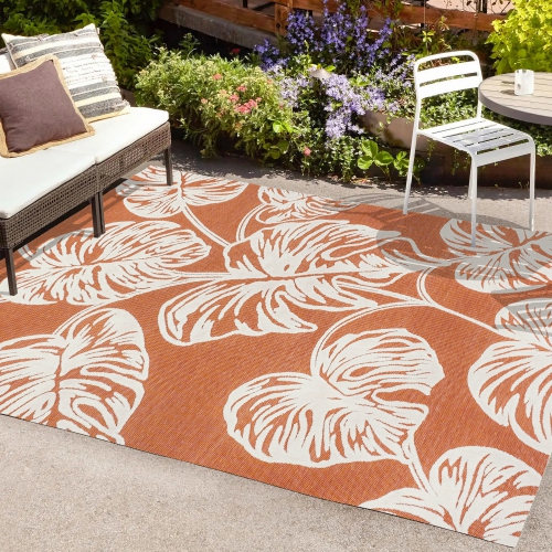 Tobago High-Low Two Tone Monstera Leaf Area Rug