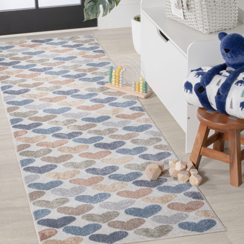 Dila Modern Hearts Geometric Machine Washable Area Rug