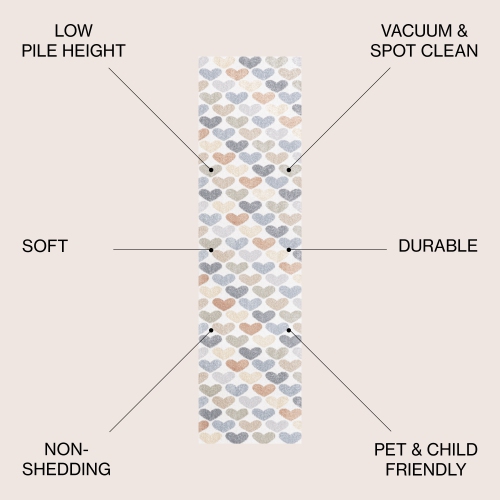 Dila Modern Hearts Geometric Machine Washable Area Rug