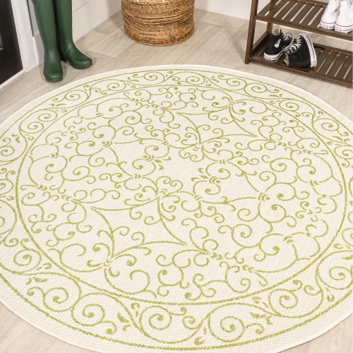 Charleston Vintage Filigree Textured Weave Indoor/Outdoor Round Rug