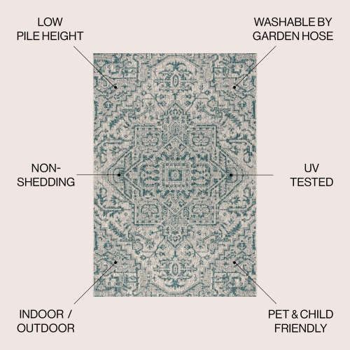 Tapis d'intérieur/d'extérieur à motif de médaillon de Bohemian Estrella, tissage texturé