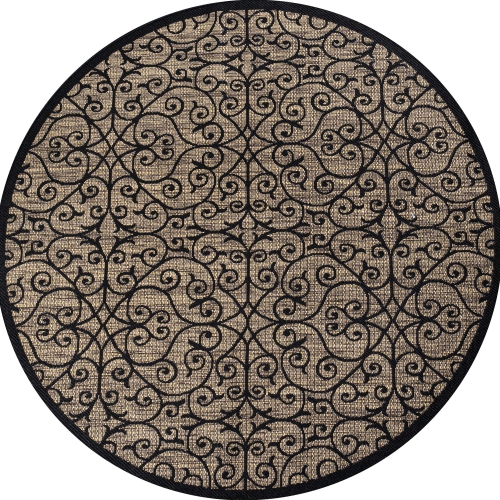 Tapis rond intérieur/extérieur en filigrane texturé de style rétro de Madrid