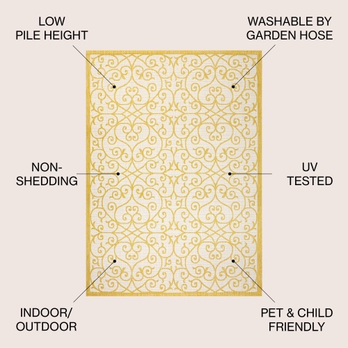 Madrid Vintage Filigree Textured Weave Indoor/Outdoor Square Rug