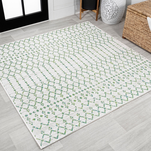 Ourika Moroccan Geometric Textured Weave Indoor/Outdoor Square Rug