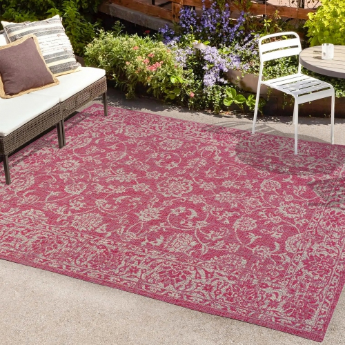 Tela Bohemian Textured Weave Floral Indoor/Outdoor Area Rug